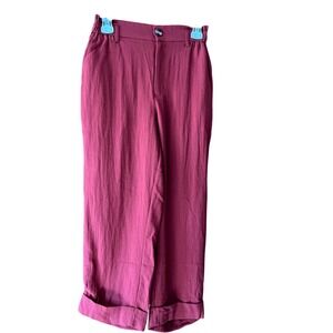 Halara Burgundy High Waist Paperbag Cuffed Capris Elastic Back  S‎ XS
